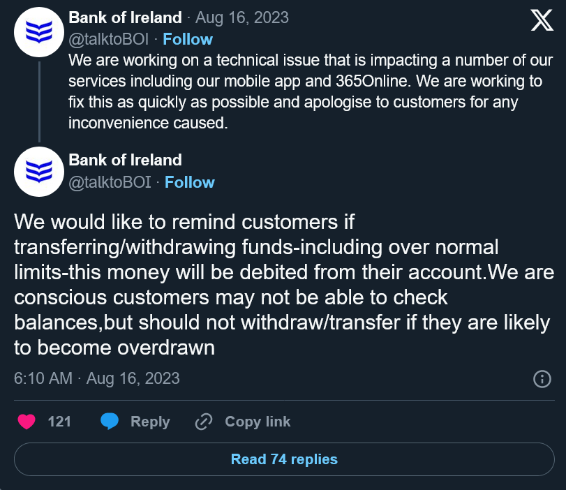 爱尔兰银行 ATM 机故障导致取钱不扣余额，民众排长队“零元购”
