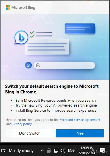 微软努力说服Chrome用户:将Bing设为默认搜索引擎