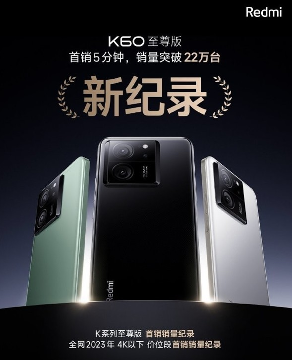 Redmi K60至尊版5分钟销量破22万 再创历史纪录！