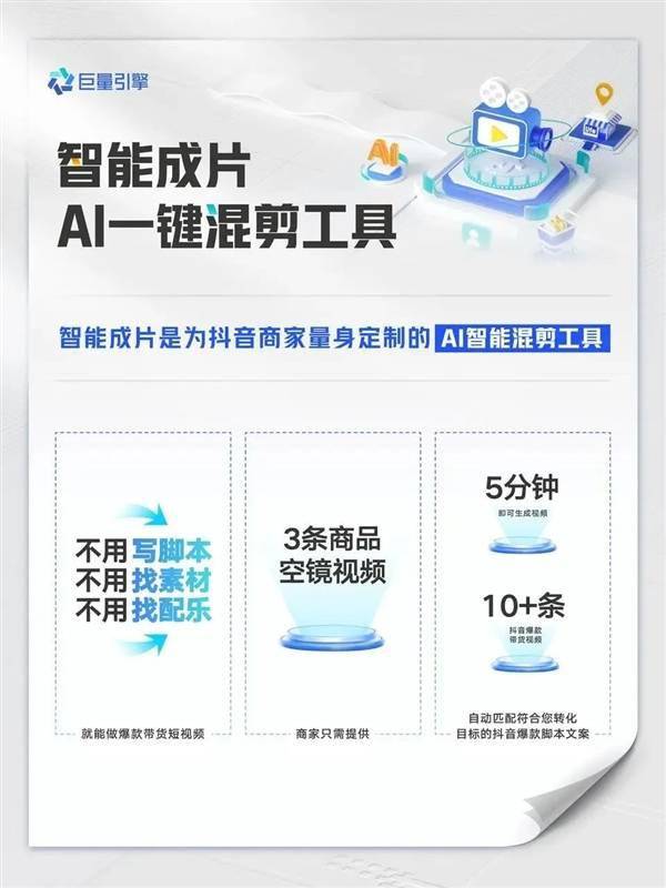 巨量引擎推出AI智能成片工具：3条商品素材即可成片