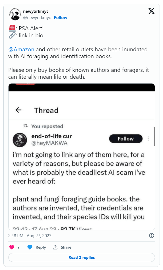 AI生成的蘑菇科普书籍存有致命错误,误食后果严重