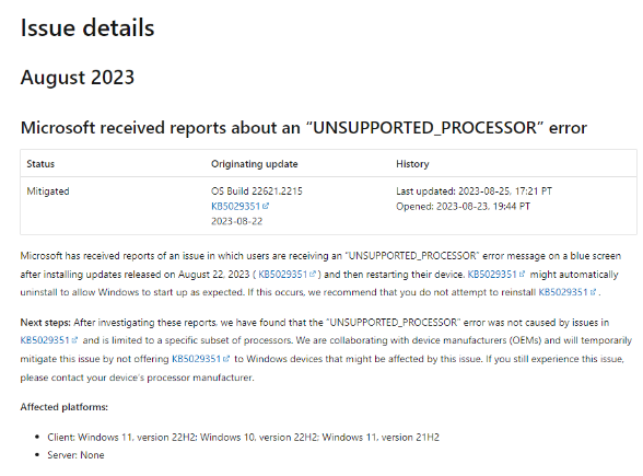 Win11用户在8月遭遇处理器兼容问题：蓝屏问题曝光