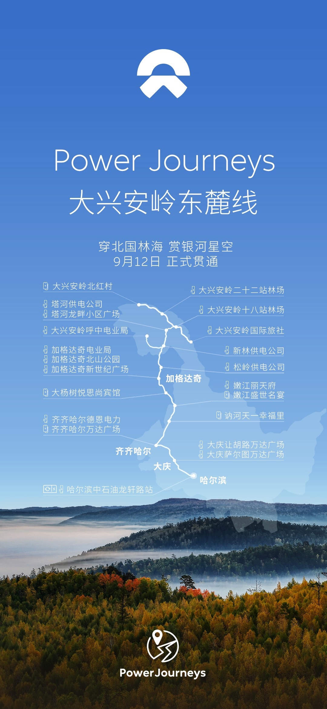 蔚来完成大兴安岭东麓线贯通：全程 1618km，设有 21 座充换电站