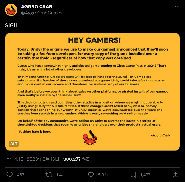 Unity 官方回应争议:仅对应用初费收费,慈善游戏免费