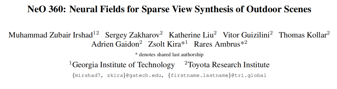 NeO 360：用于室外场景稀疏视图合成的神经场