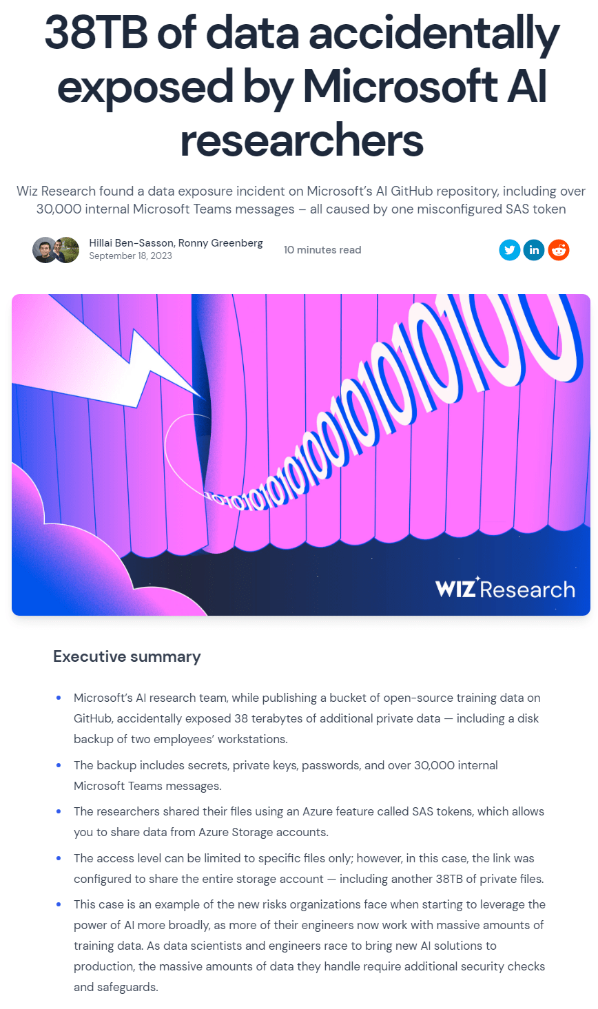 大量数据泄露!微软AI团队意外泄露3万多条内部信息