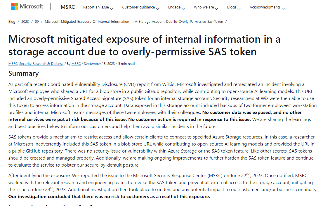大量数据泄露!微软AI团队意外泄露3万多条内部信息