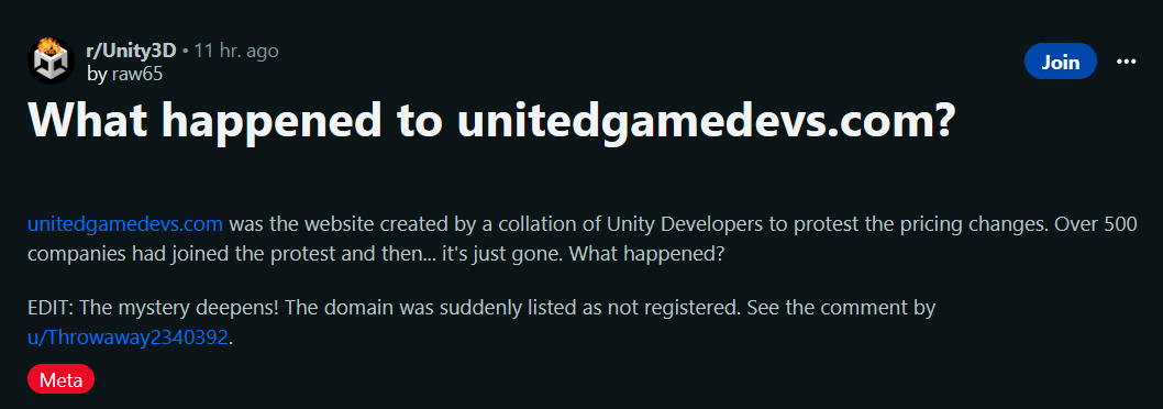 超过 500 名开发者联合在线关闭游戏内 Unity 广告,相关集体信网站域名神秘“过期”