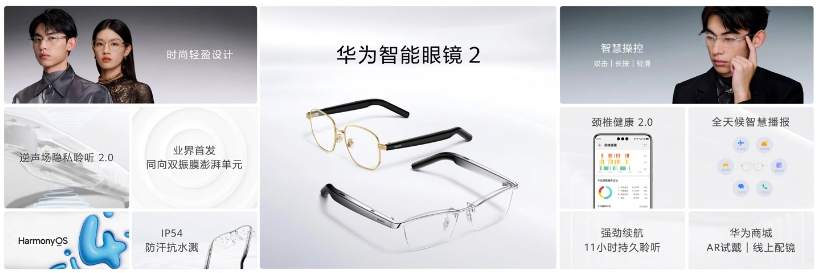 华为智能眼镜 2：体验纤巧设计与多功能之美