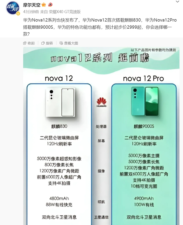 华为nova 12标准版:120Hz屏幕+强大摄影配置