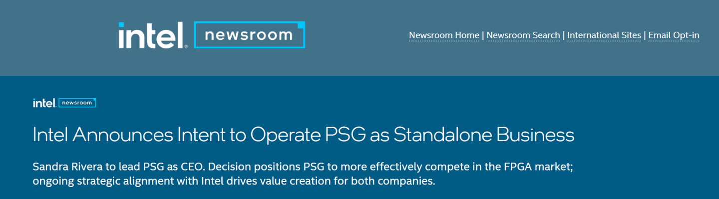 英特尔宣布分拆可编程解决方案部门 PSG，未来计划独立 IPO 上市