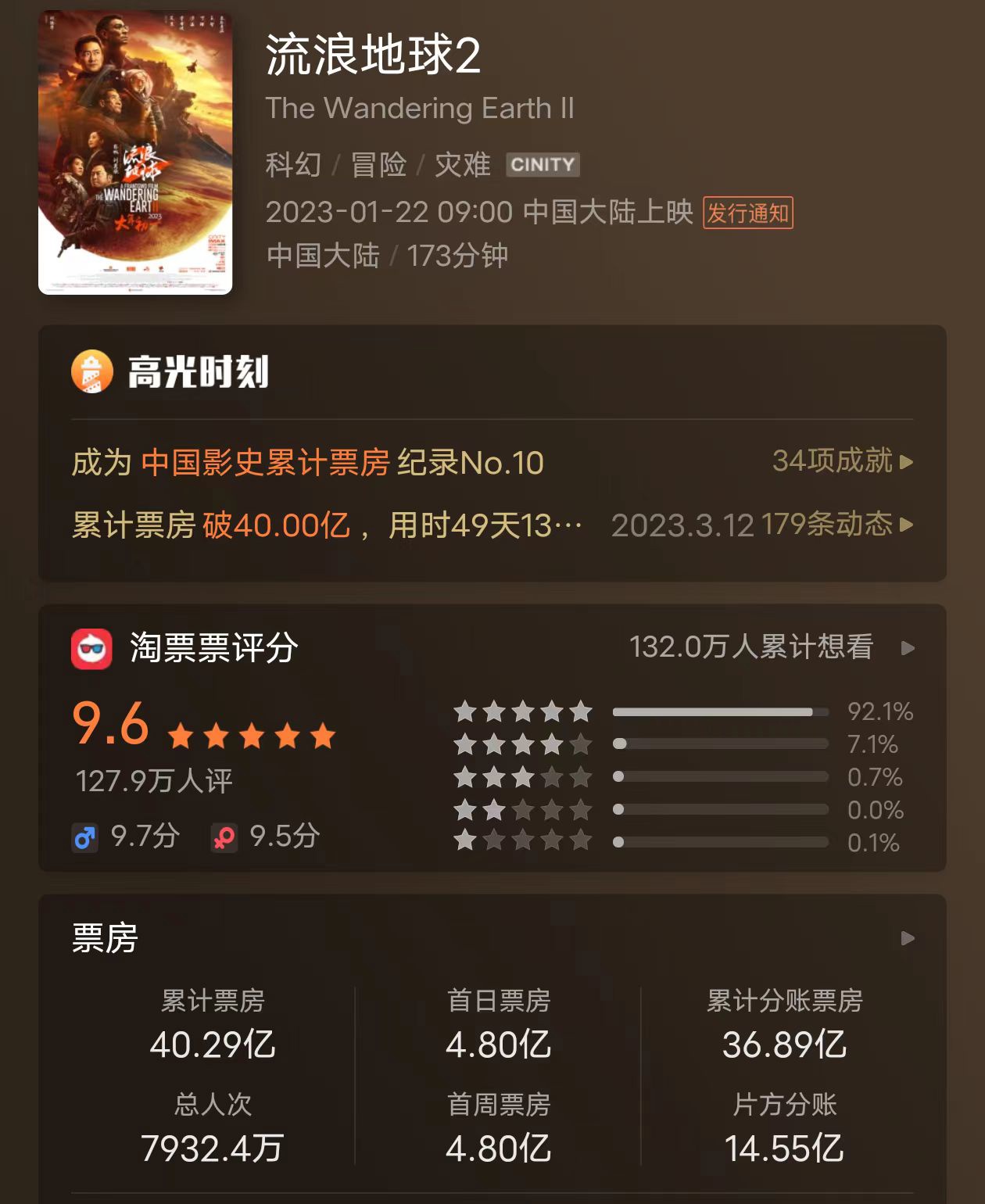 央视CCTV-6今晚将首播国产科幻电影《流浪地球2》，分为上下两部分