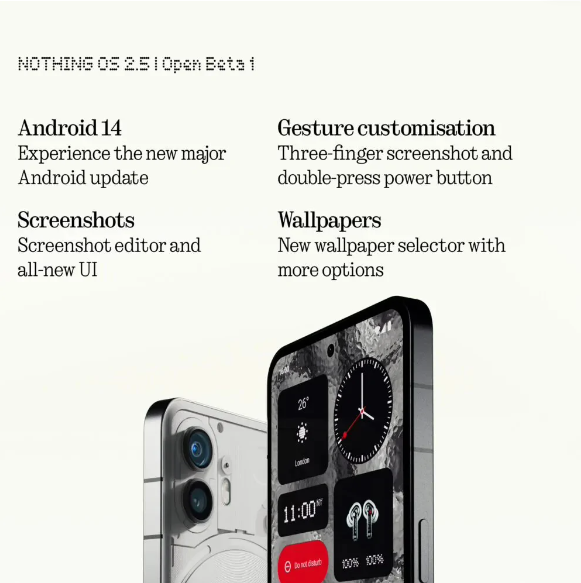 全新Nothing OS 2.5 Beta发布，为Nothing Phone（2）带来全新体验
