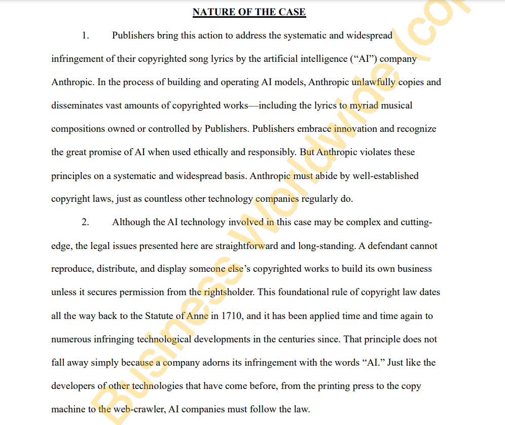 因版权问题,环球音乐起诉 OpenAI 创始人旗下 AI 公司 Anthropic