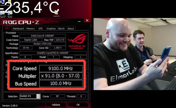 超频专家Elmor再次刷新英特尔处理器纪录，将i9-14900KF超频至9.1GHz