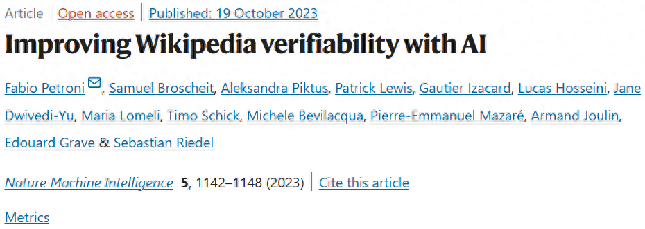 Meta FAIR 和 Samaya AI 团队利用 AI 提高维基百科的可验证性