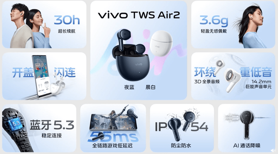vivo TWS Air2 耳机发布:蓝牙 5.3 及 AI 通话降噪,首发 129 元