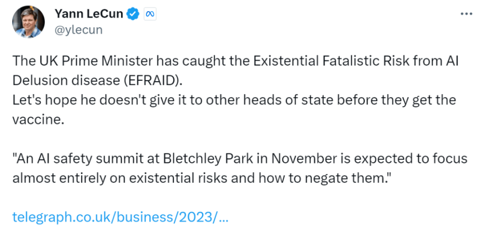 图灵奖得主吵起来了，LeCun：Bengio、Hinton等AI灭绝论是荒谬的