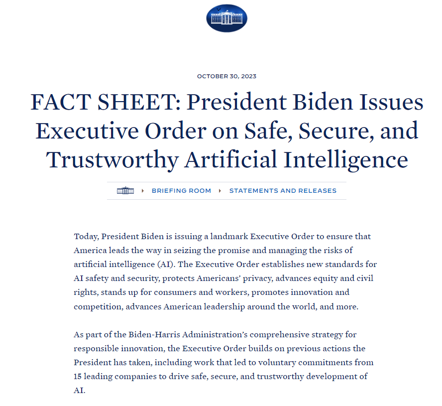 白宫行政令旨在促进 AI 技术的发展，同时强调风险防范