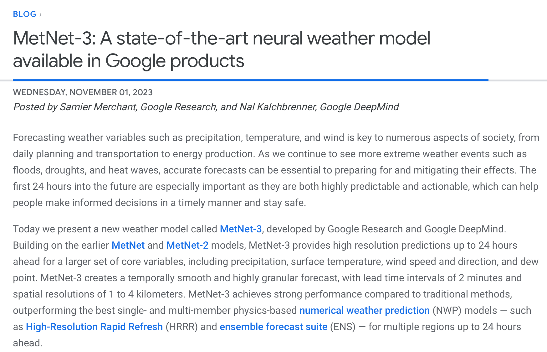谷歌推出“先进天气预报AI”MetNet-3,号称预测超传统物理模型