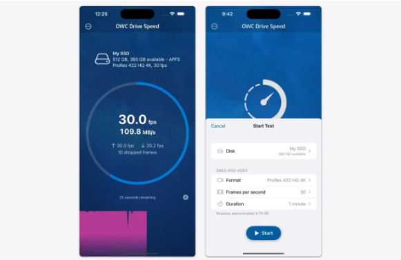 了解iPhone外部存储设备传输速率,尽在OWC Drive Speed应用