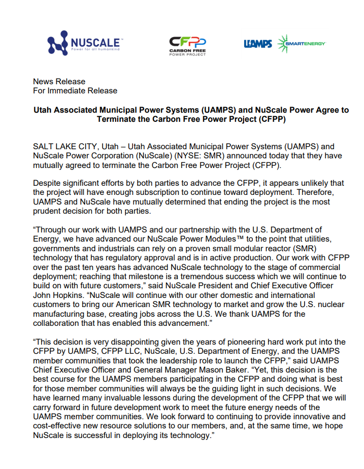 美国取消首个小型核反应堆计划