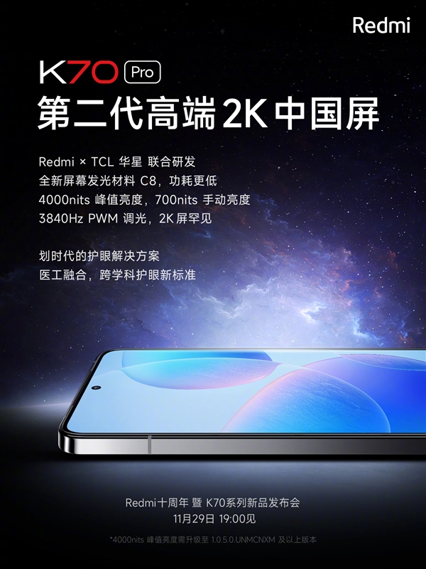 Redmi K70 Pro屏幕3840Hz PWM调光技术,小米史上首创高频率新突破!