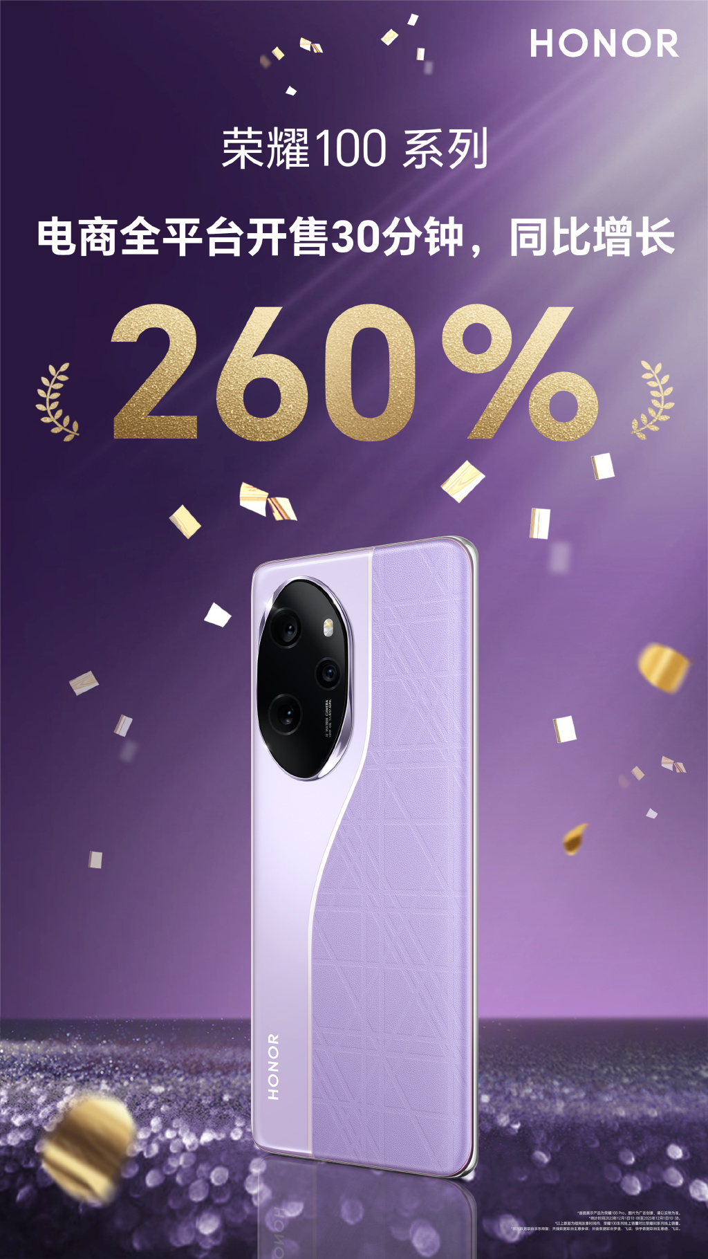 绿洲护眼屏 + 单反级写真相机！荣耀 100 系列线上开售仅半小时，销量同比增长 260%
