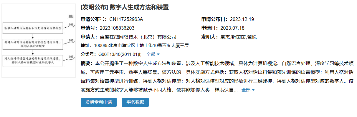 百度数字人生成专利公布，可赋予不同人格、像人类一样表达情感
