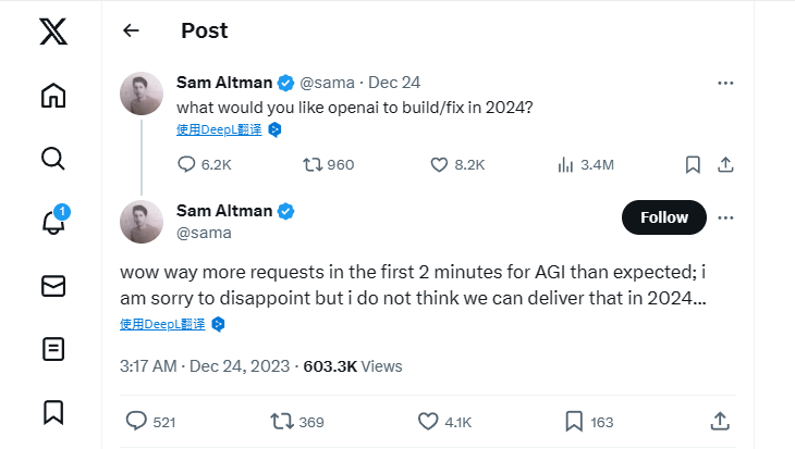 OpenAI阿尔特曼揭晓网友新年心愿清单：普遍人工智能、GPT-5备受期待