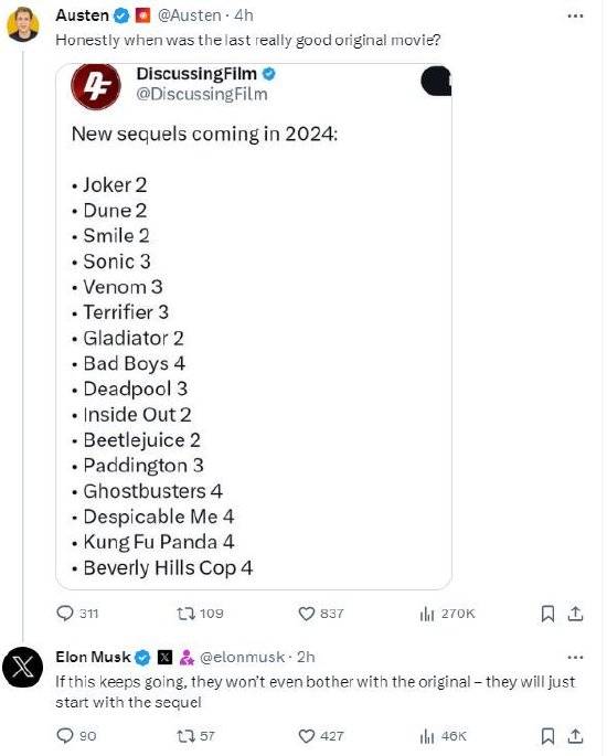 马斯克:AI制作电影明年将出现