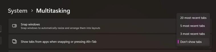 微软更新 Win11 的 Alt + Tab 功能，限制最多只能切换 20 个最近标签页