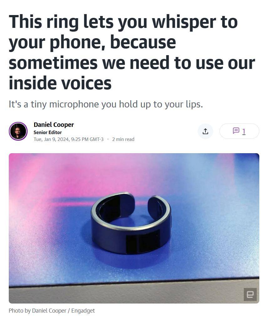 通过指环与 AI 助手低声交流，VTouch WHSP Ring 发布