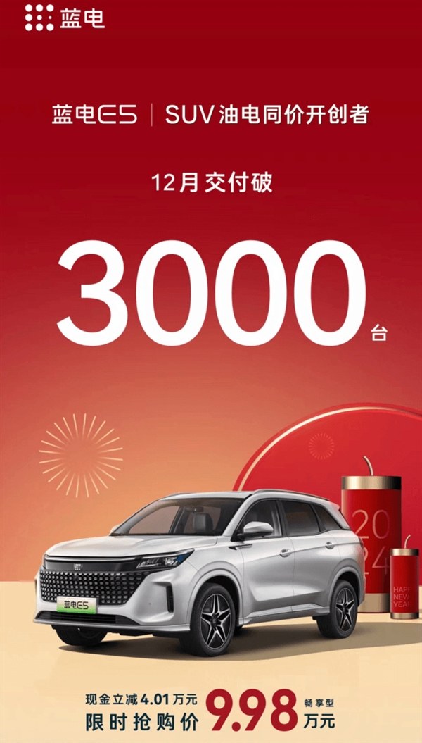优惠促销显成效,赛力斯蓝电E5销量突破3000台大关