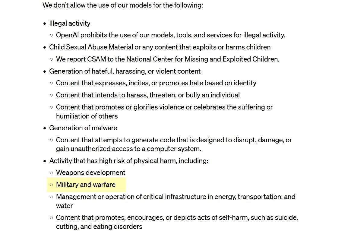 OpenAI 不再明确禁止将技术用于军事、战争