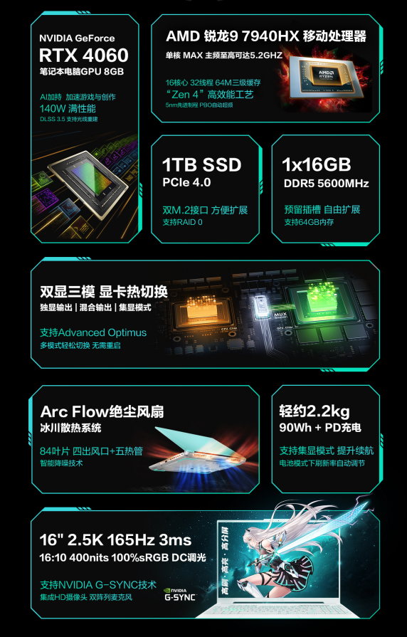 华硕天选 5 Pro 游戏本锐龙版:锐龙 9 7940H + RTX 4060 预售7999元起