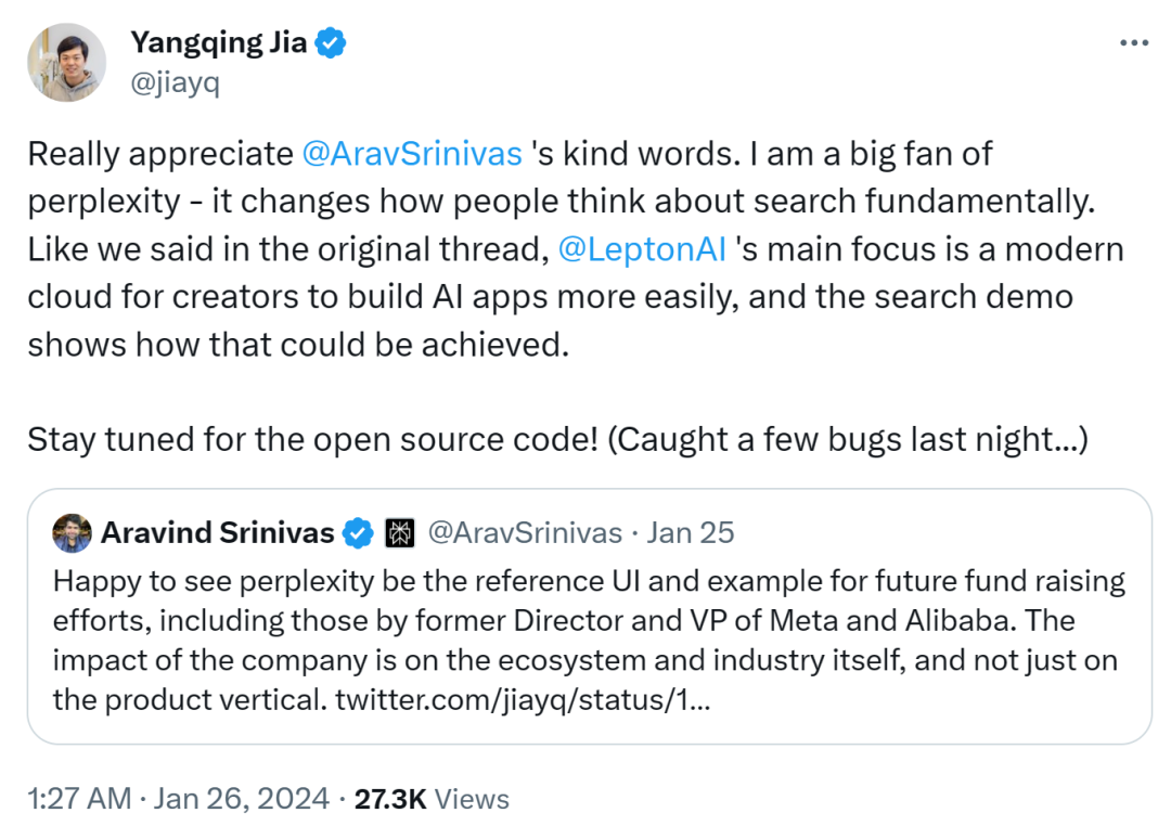500行代码构建对话搜索引擎,贾扬清被内涵的Lepton Search真开源了