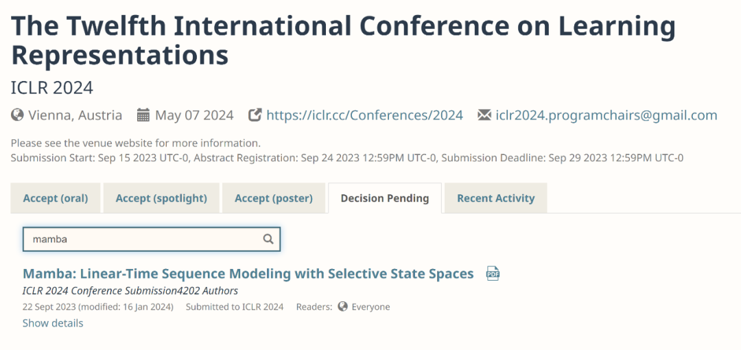 Mamba论文为什么没被ICLR接收?AI社区沸腾了