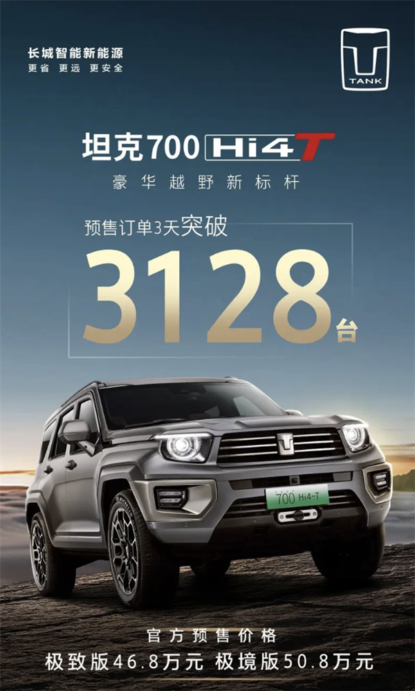 火爆预售！坦克700Hi4-T72小时内订单突破3000台