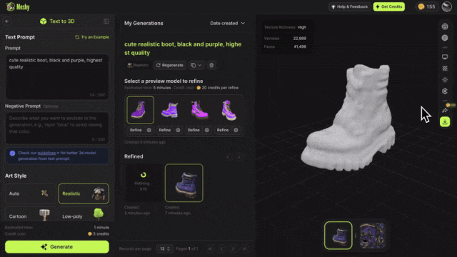 胡渊鸣创业公司Meshy产品升级:文本转3D,25秒就能出预览