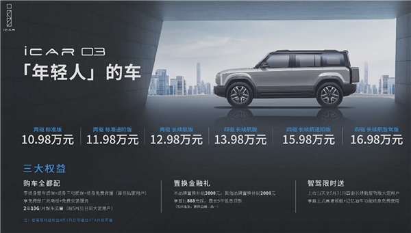 奇瑞iCAR 03推出，以10.98万起的价格引领硬派越野SUV新潮流