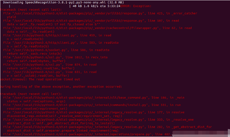 解决Linux中使用pip安装SpeechRecognition时的连接超时问题
