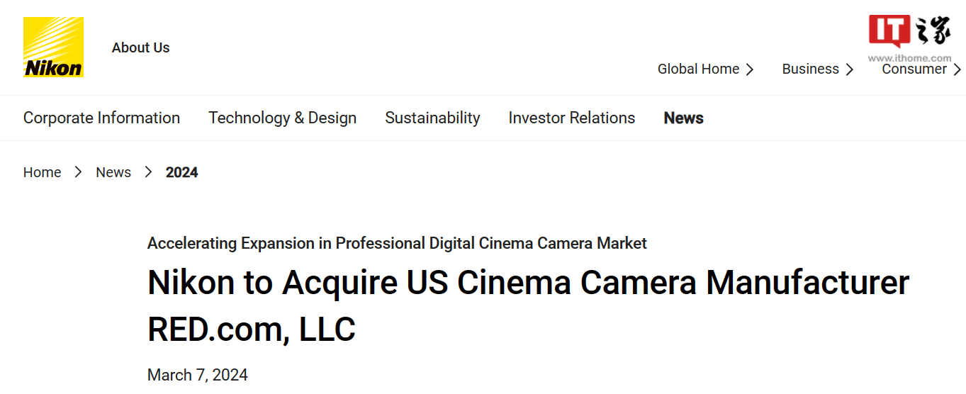 尼康正式宣布收购电影摄影设备厂商 RED 公司