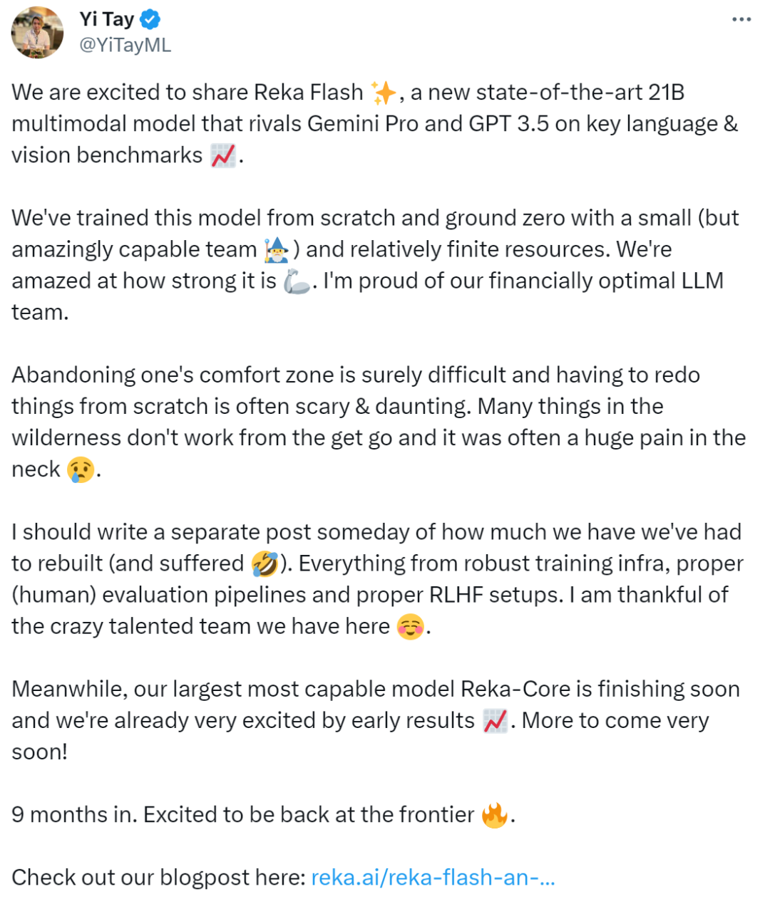 三年16篇一作,前谷歌研究科学家Yi Tay官宣新模型,21B媲美Gemini Pro、GPT-3.5