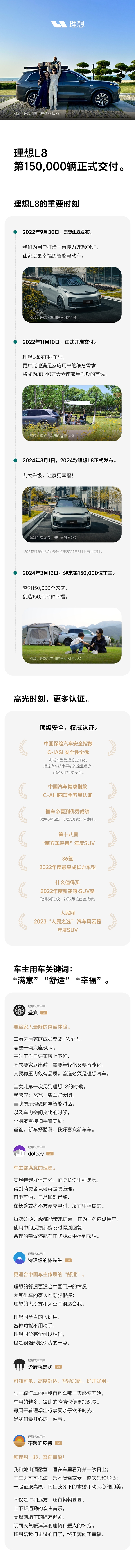 理想L8交付量破15万,2024款新车型即将上市