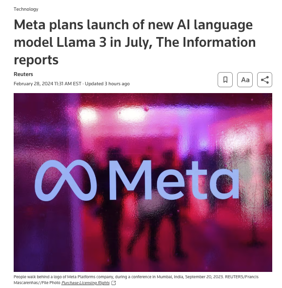 LLaMa 3或将推迟到7月发布,剑指GPT-4,从Gemini吸取教训