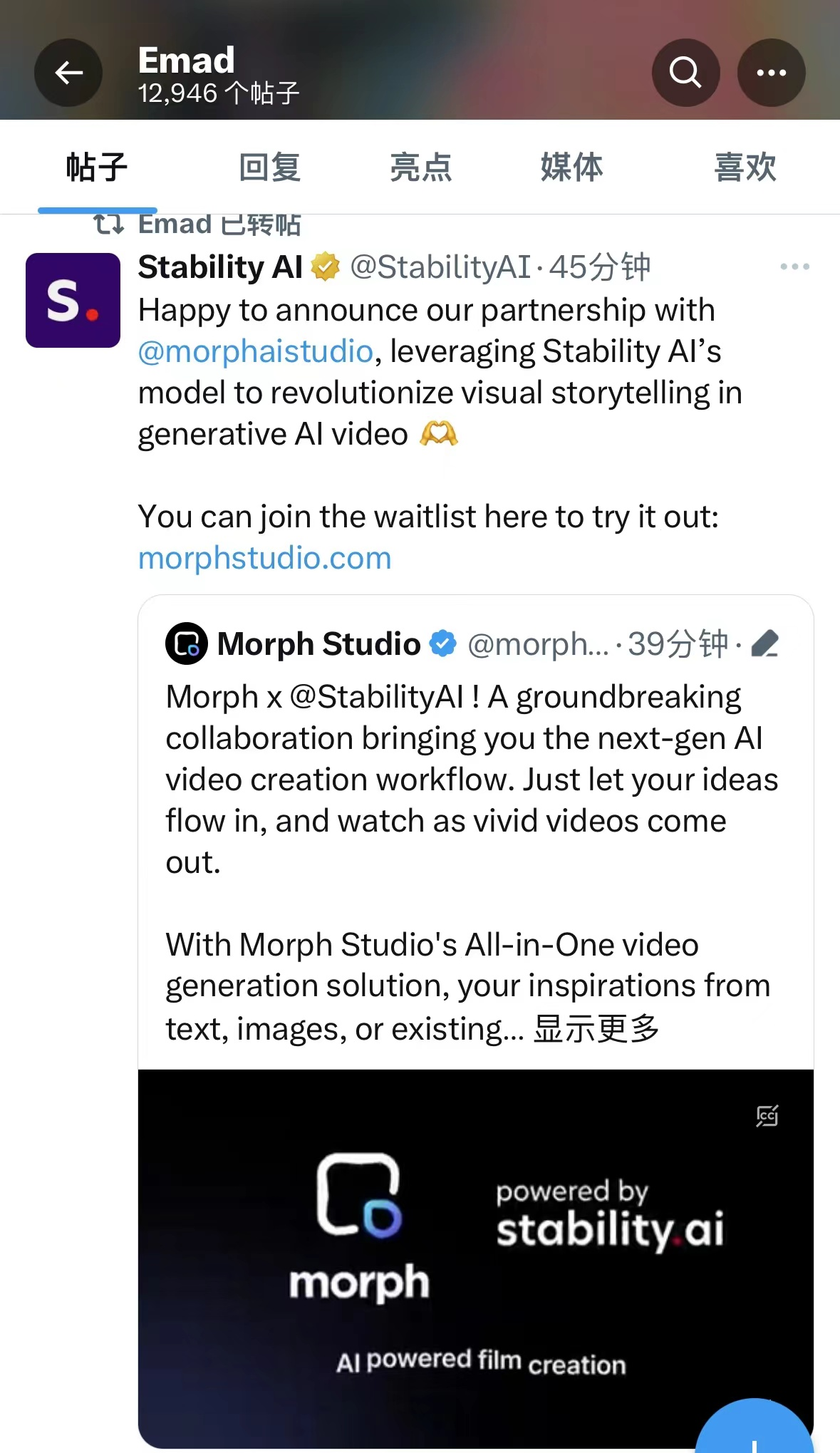 Stability AI联合Morph AI共同发布一体式AI视频创作工具，助力技术的落地与应用