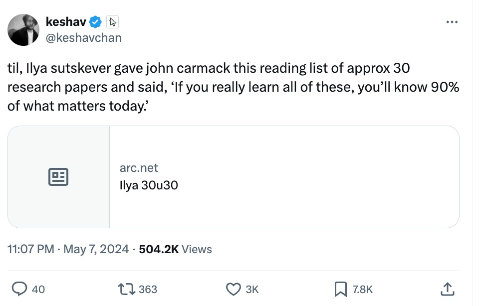 网传Ilya Sutskever的推荐清单火了,掌握当前AI 90%