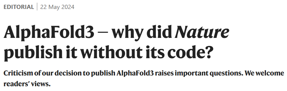 Nature回应:为什么在没有代码的情况下发布AlphaFold3?