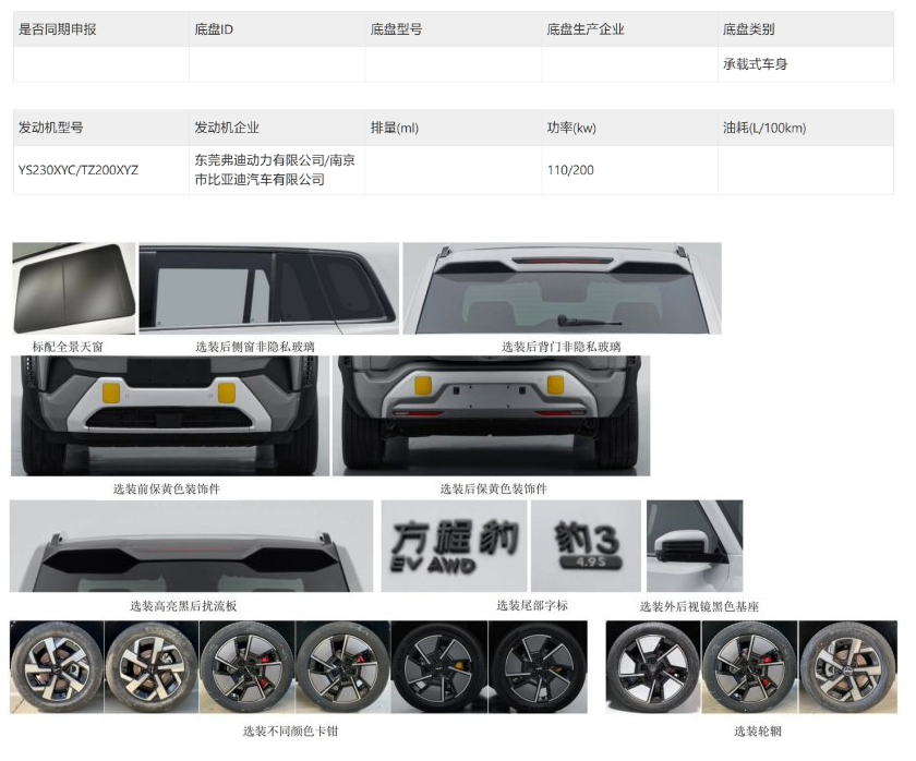零百4.9秒！比亚迪新猛兽方程豹豹3官图发布，黑、白、绿三色任你选